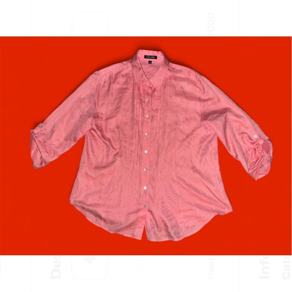 Paperwhite Women’s Button Down Red and White Shirt size 16 Silk Cotton